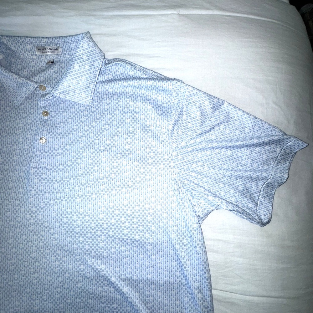 Peter Millar SUMMER COMFORT Golf Polo Shirt Corkscrew Mens XL Blue White
